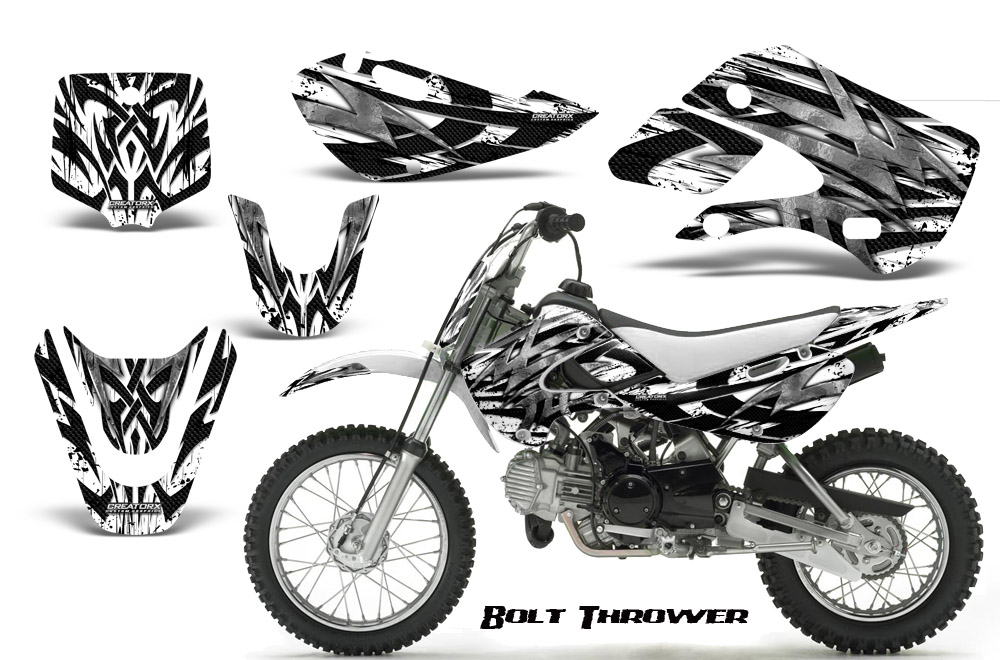 Kawasaki KLX110 KX65 Graphics Kit Bolt Thrower White